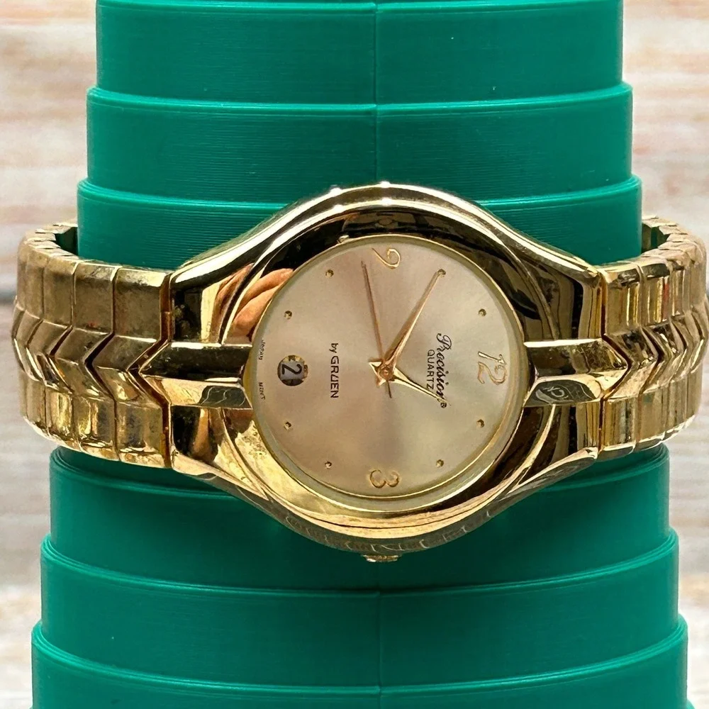Precision by Gruen Gold Tone Quartz Watch Date Window Japan Movt‎ Tested